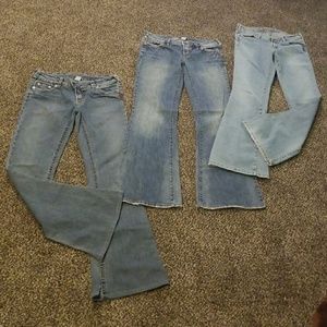 Lot of 3 Vintage Silver Boho Flare Jeans 31 & 32L